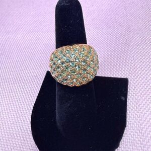 QVC Ross Gold Plated CZ Dome Ring Size 8 green Stone sparkle statement gift